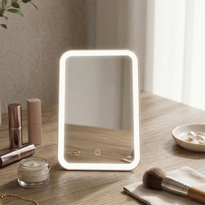 LED Touch Dimmer Silver Foldable Personalized Lighted Single-Sided Cosmetic Desktop Mirror