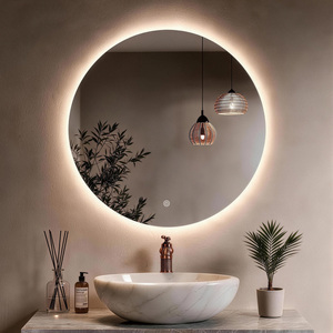 Frameless Round LED Backlit Bathroom Mirror Anti-fog 3 Color Lighting Dimmable Wall Mounted Vanity Mirror