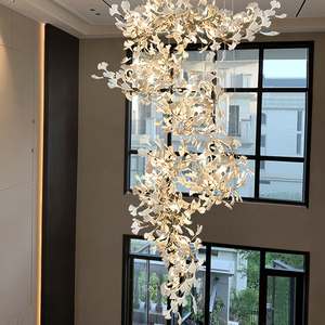 Nordic Style Ginkgo Branch Leaves Oversized Chandelier Staircase Modern Petal Chandelier