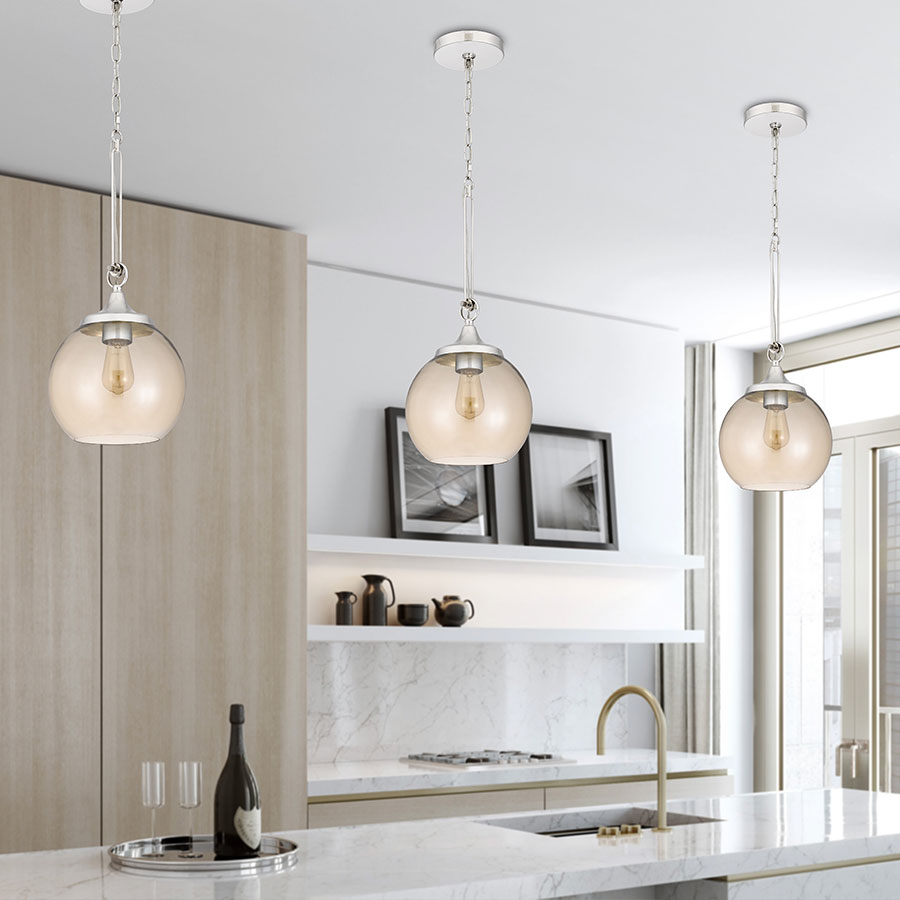 CAL Lighting pendant fixtures installed over dining island
