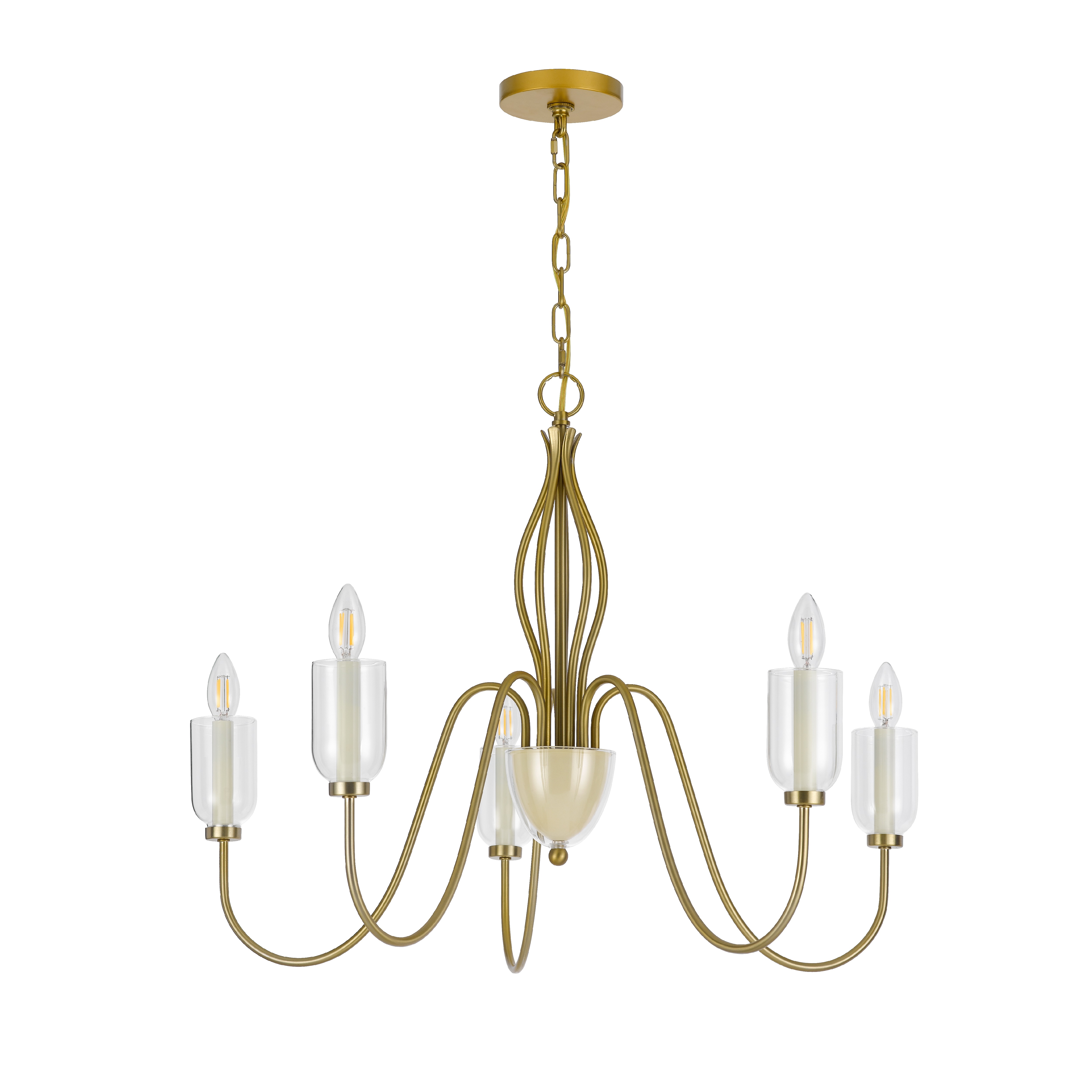 Newly released multi-arm chandelier fixture in warm brass finish